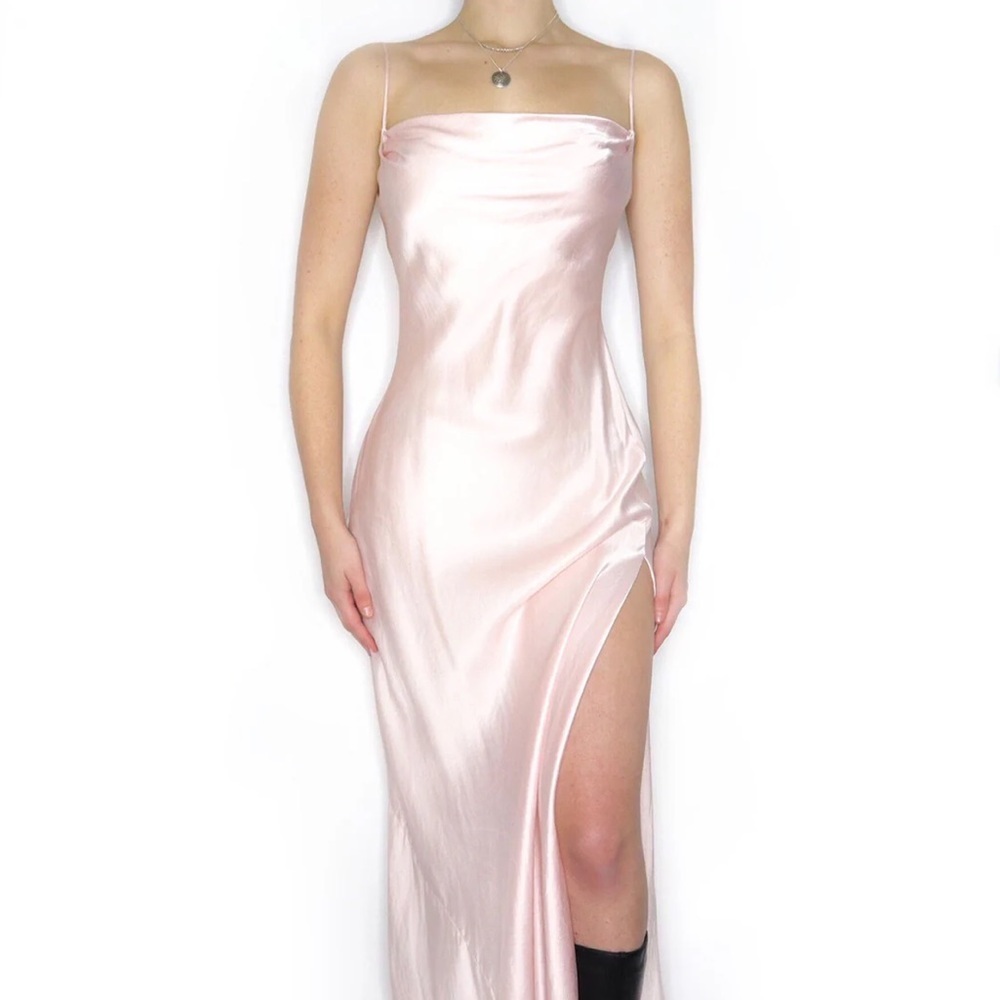 27. Vintage Late 90s Victoria's Secret Pastel Soft Pink Silk Cowl Neck Gown